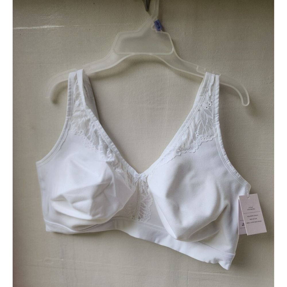 New Auden Women's White Semi-Sheer Wireless Bra Adjustable Straps Size 42G